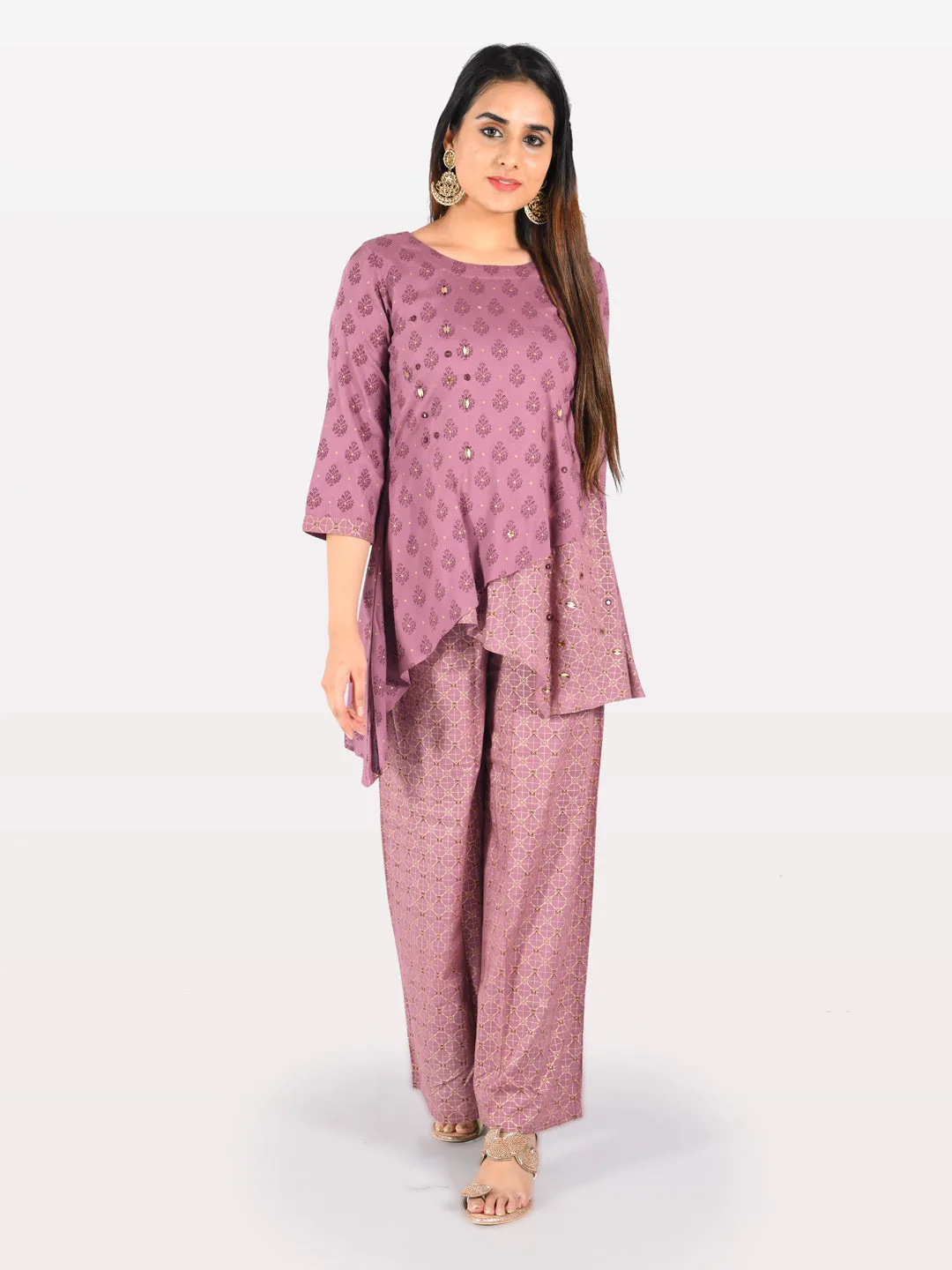 Neeru's Mauve Embellished Tunic & Palazzo Set