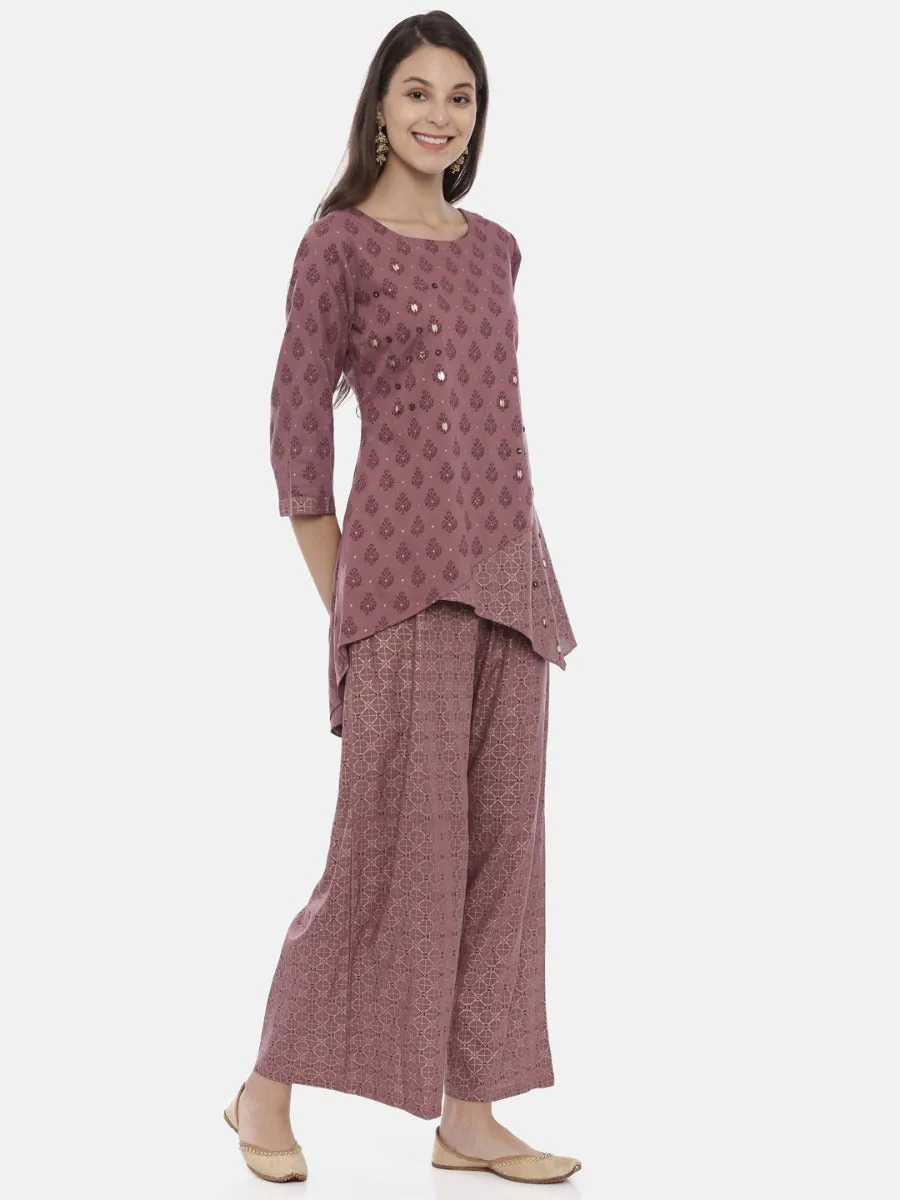 Neeru's Mauve Embellished Tunic & Palazzo Set