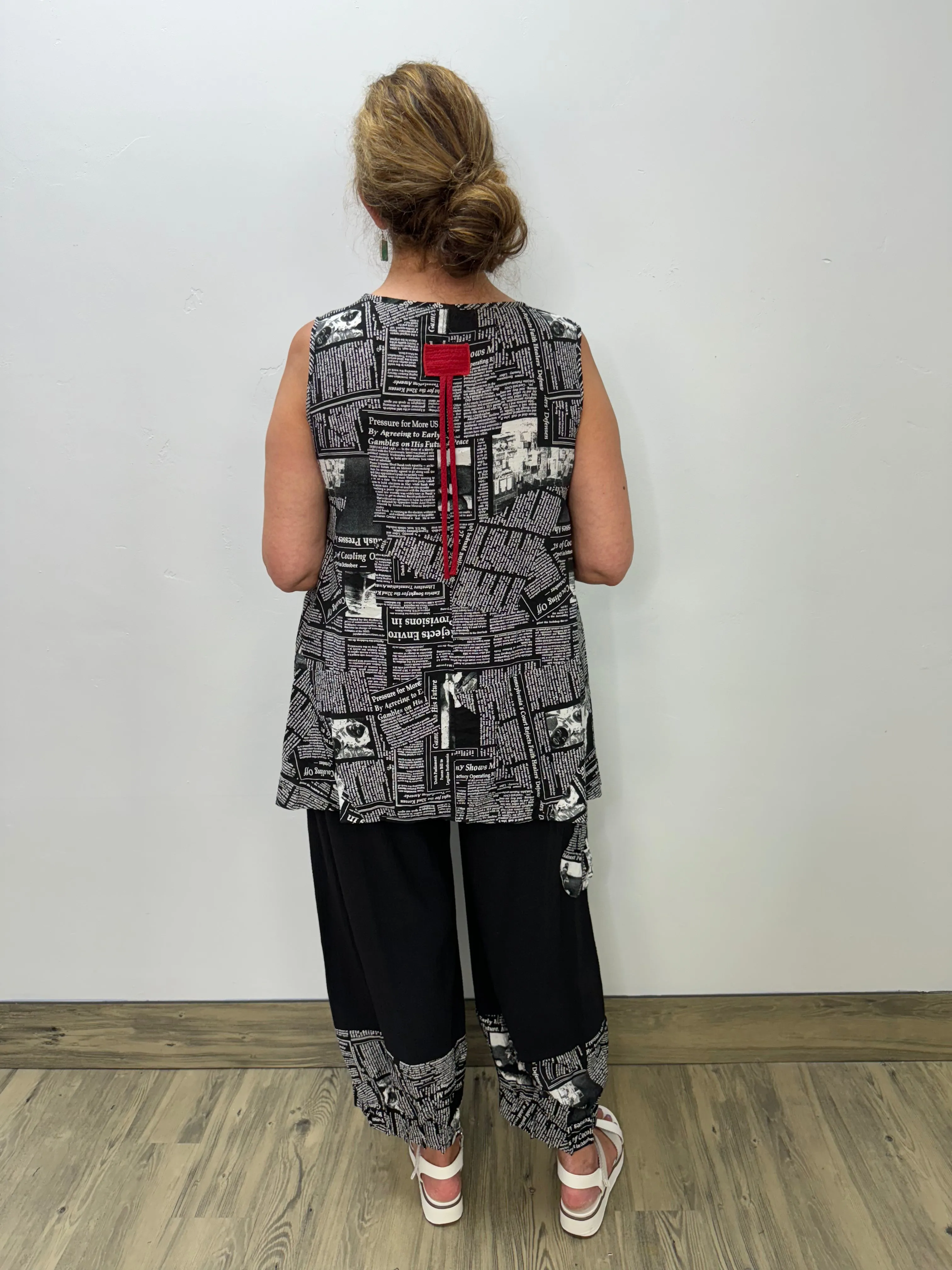 Newspaper Print Sleeveless Top