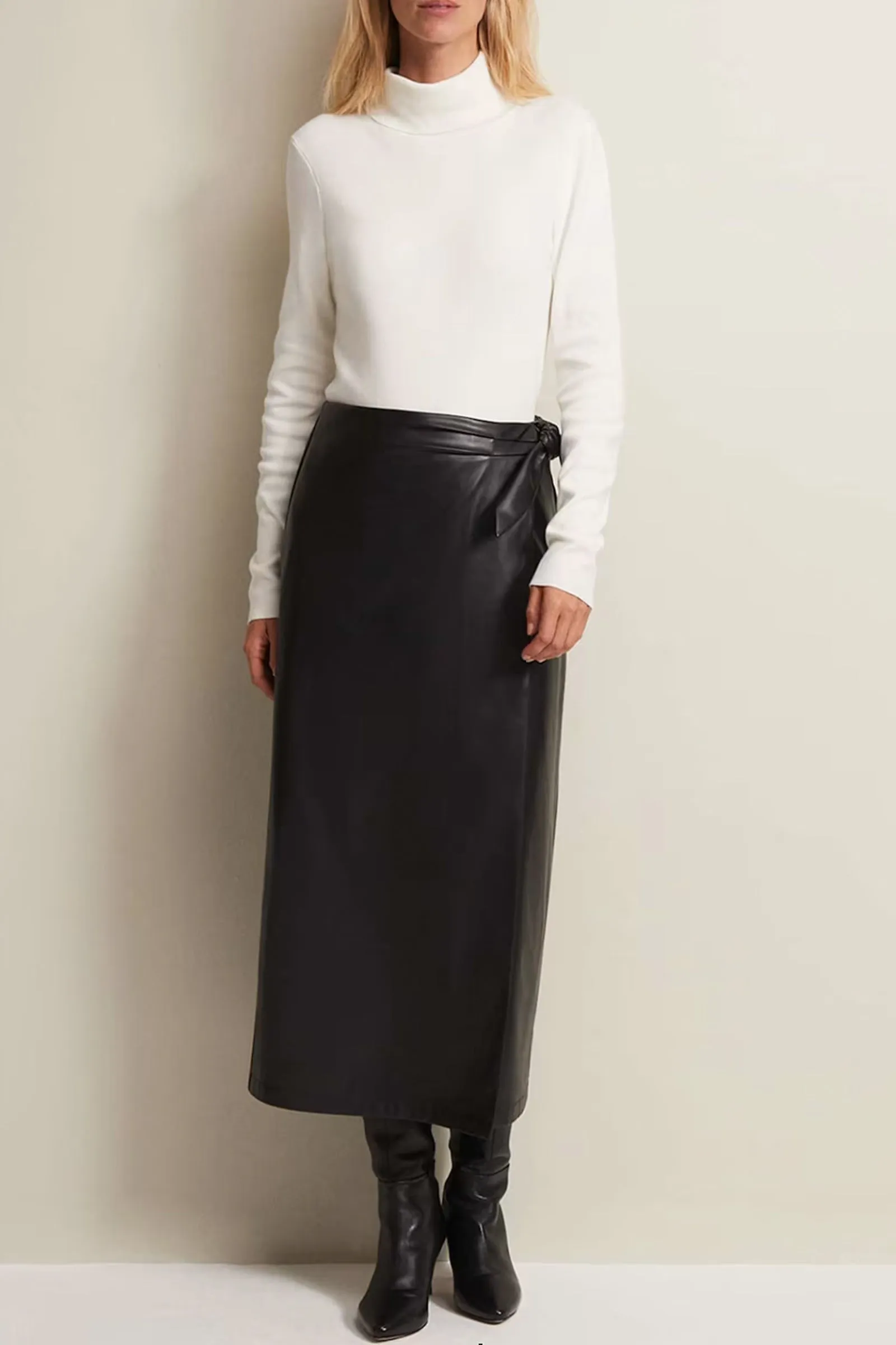 Noha Faux Leather Wrap Maxi Skirt