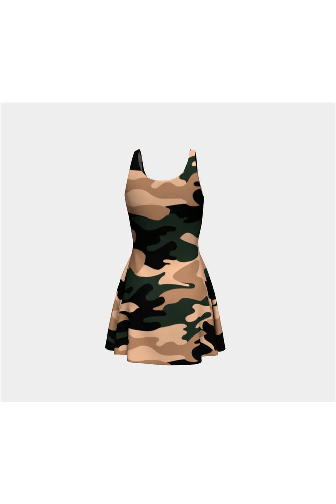 Nude Tone Camouflage Flare Dress