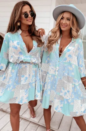 Oversized Abstract Floral Tunic - Blue