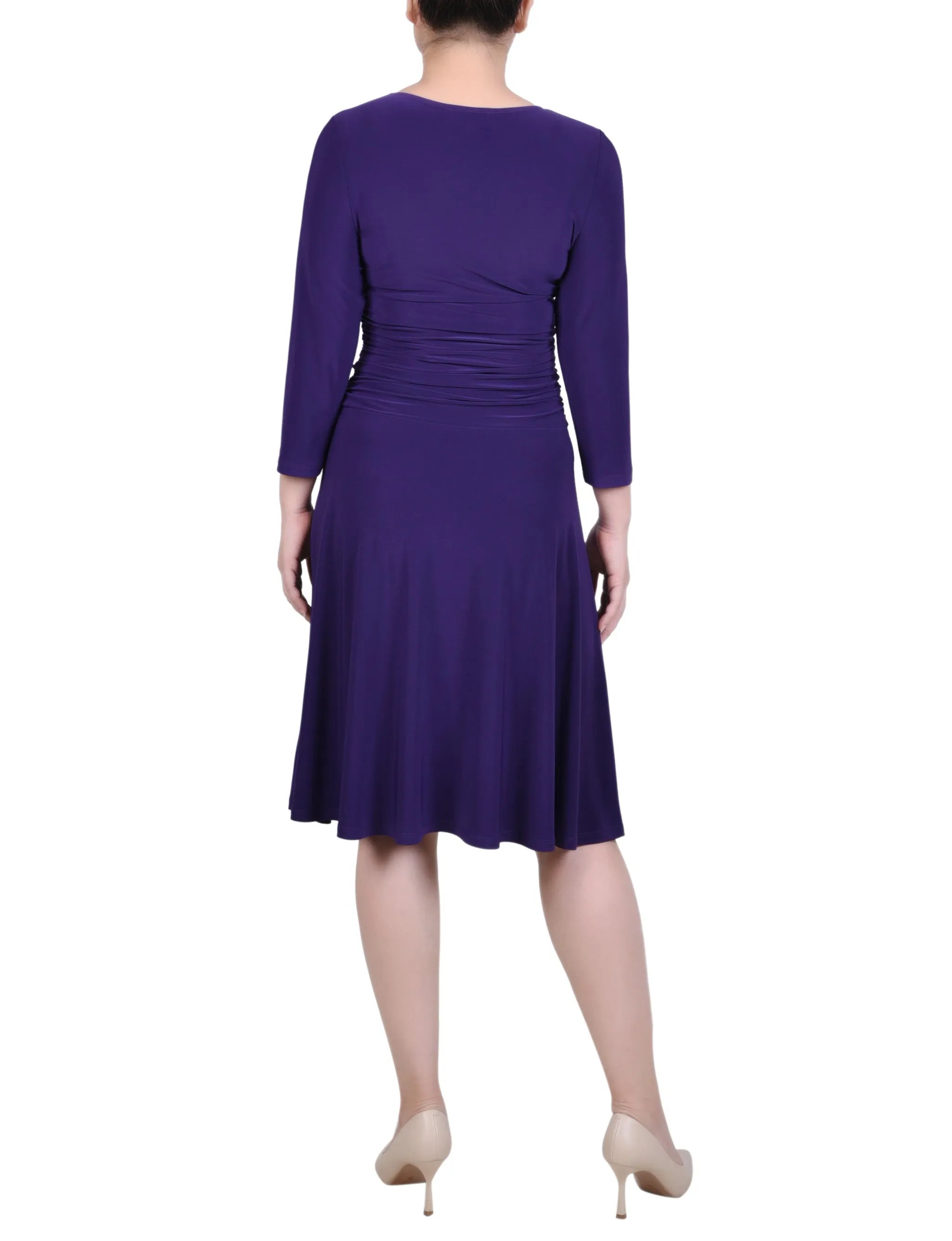 Petite 3/4 Sleeve Rouched-Waist Dress
