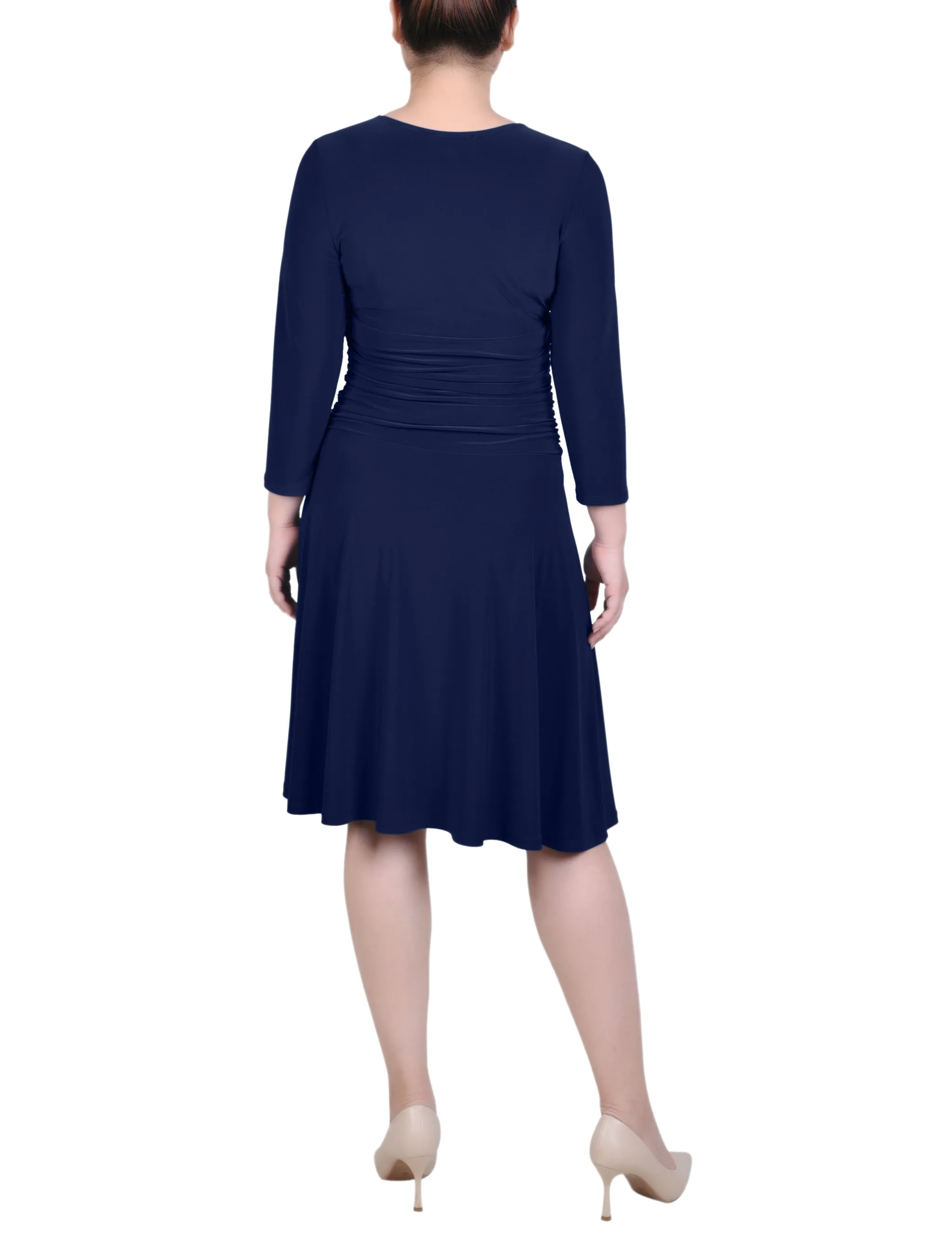 Petite 3/4 Sleeve Rouched-Waist Dress
