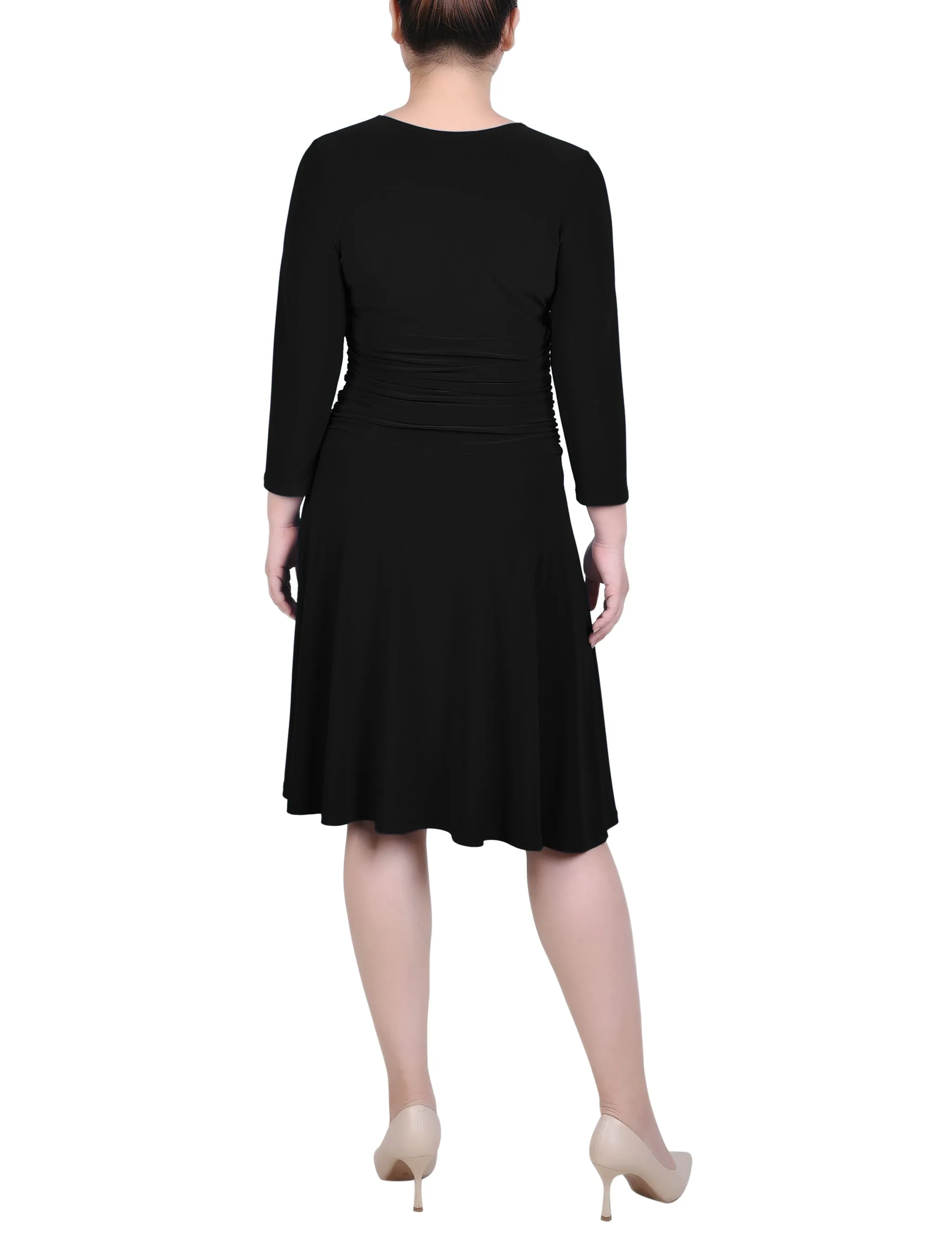Petite 3/4 Sleeve Rouched-Waist Dress