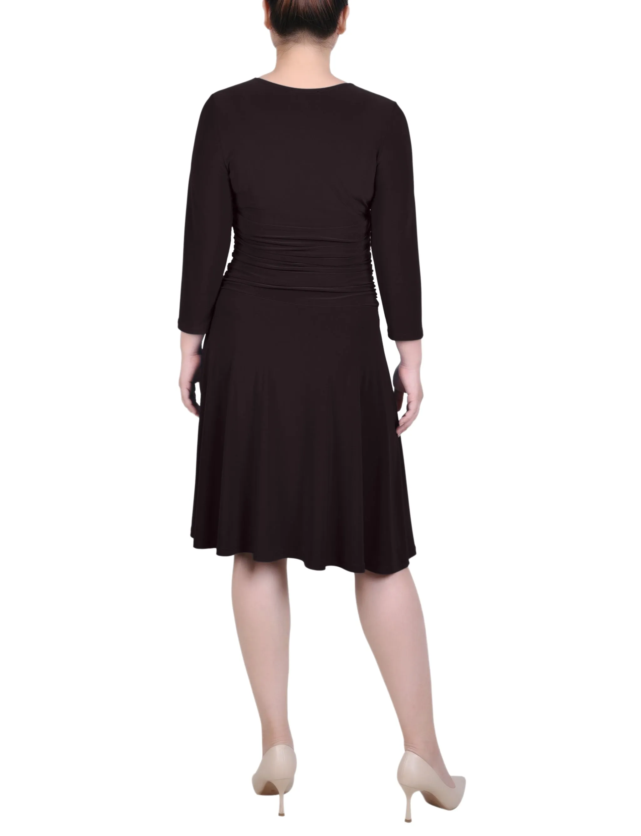 Petite 3/4 Sleeve Rouched-Waist Dress