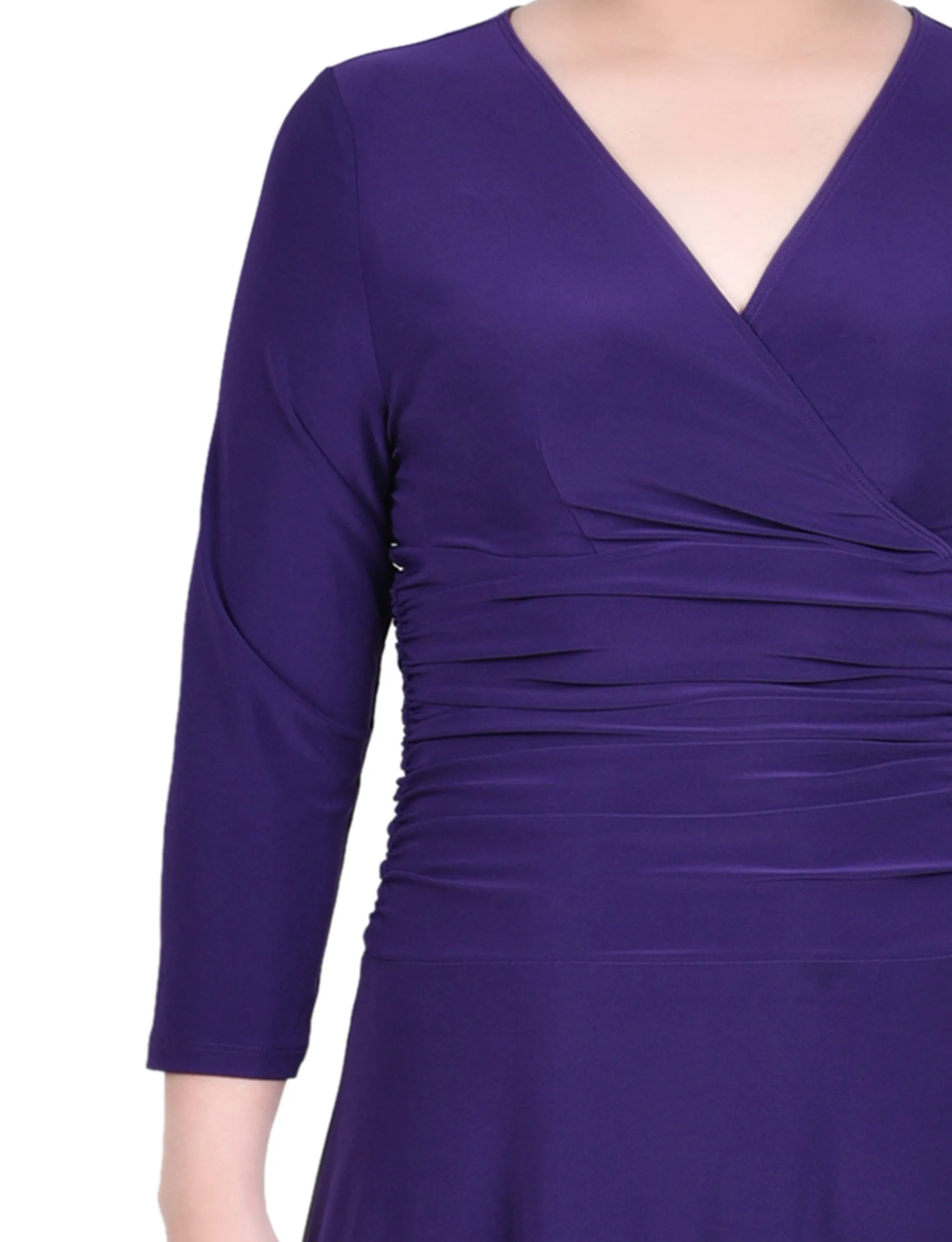 Petite 3/4 Sleeve Rouched-Waist Dress