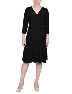 Petite 3/4 Sleeve Rouched-Waist Dress