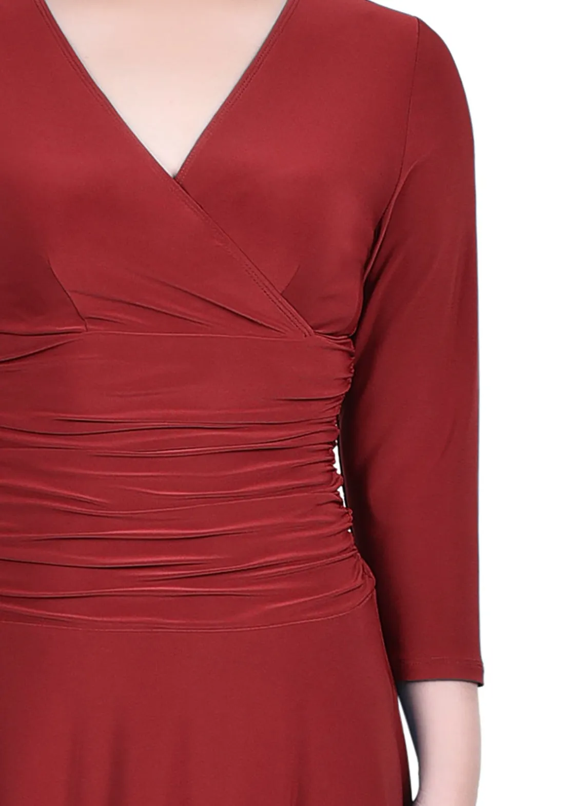 Petite 3/4 Sleeve Rouched-Waist Dress
