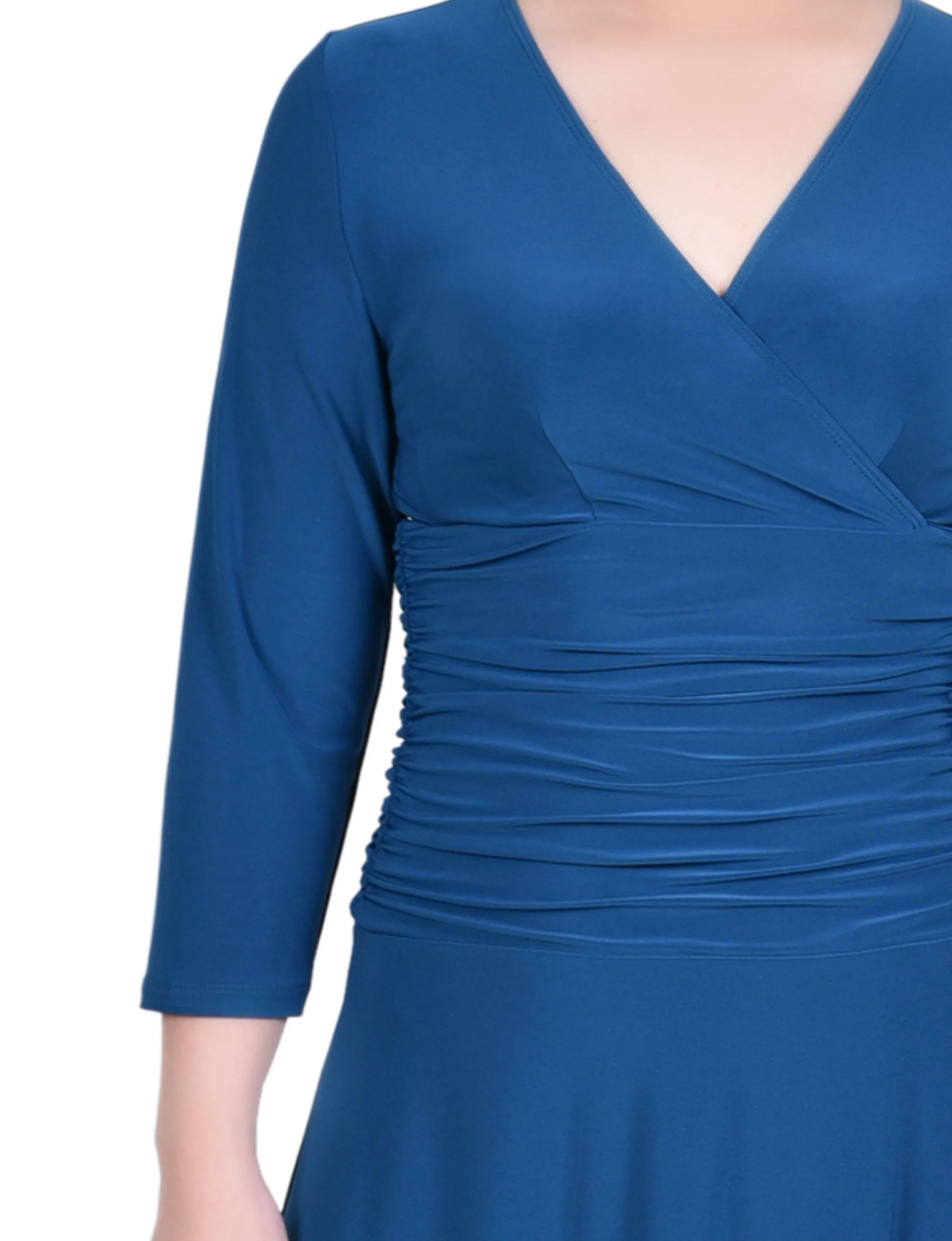 Petite 3/4 Sleeve Rouched-Waist Dress