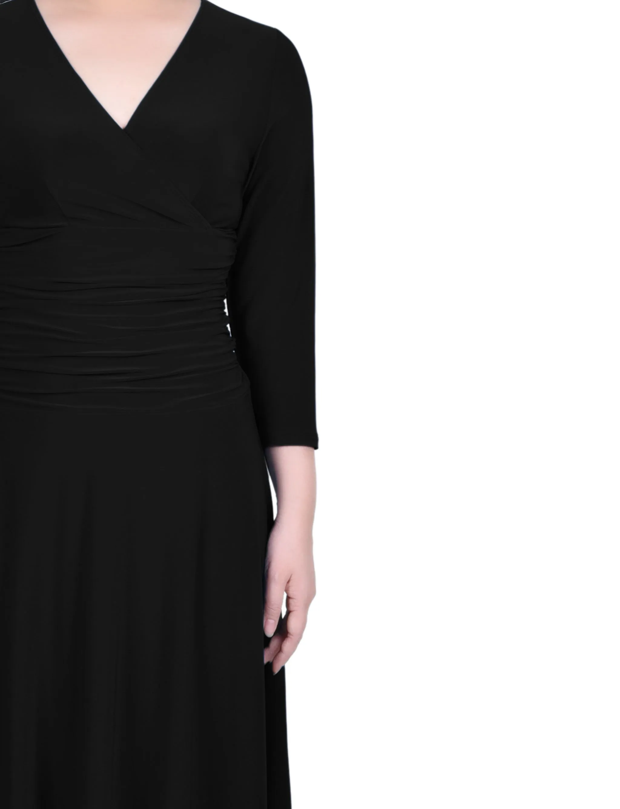 Petite 3/4 Sleeve Rouched-Waist Dress