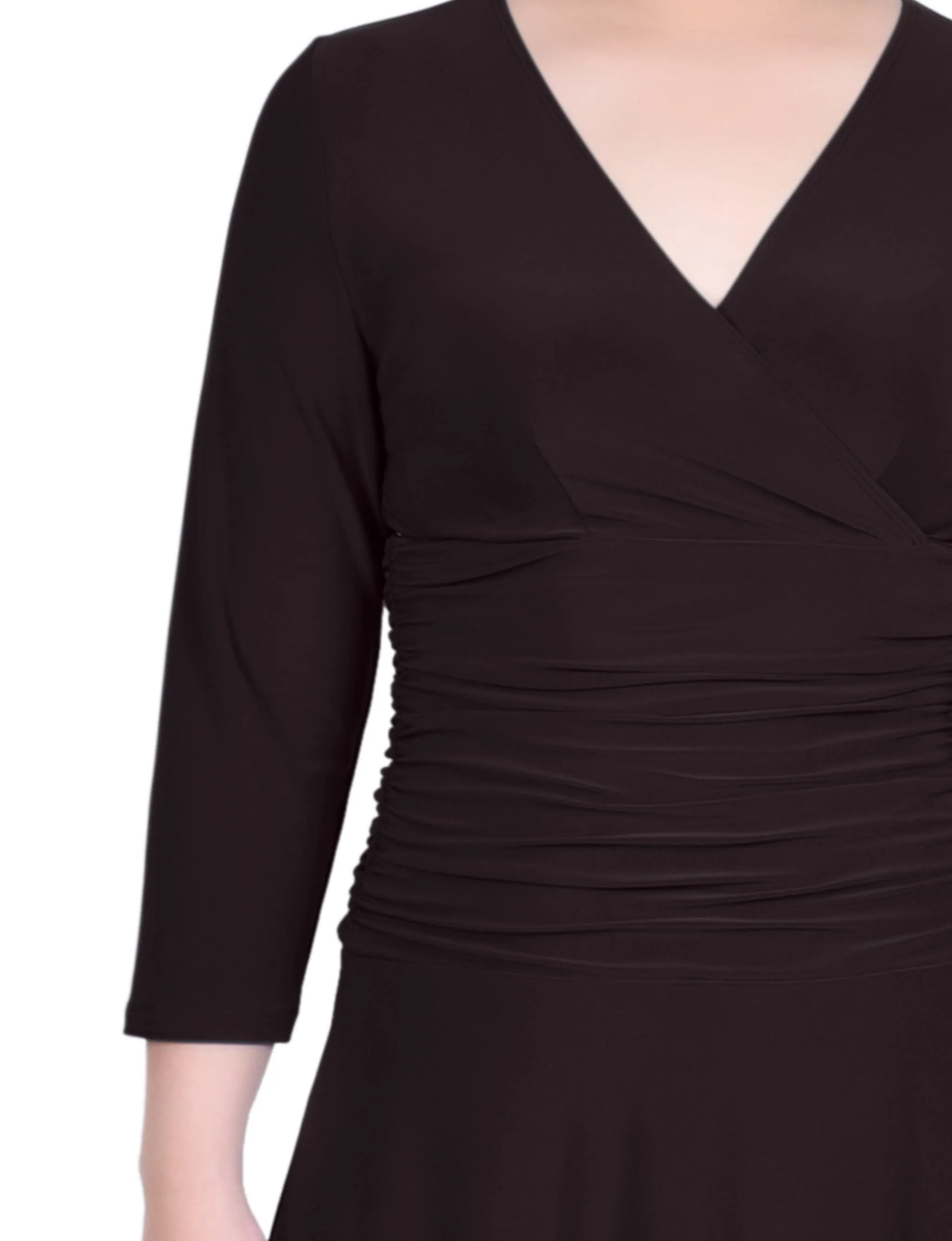 Petite 3/4 Sleeve Rouched-Waist Dress