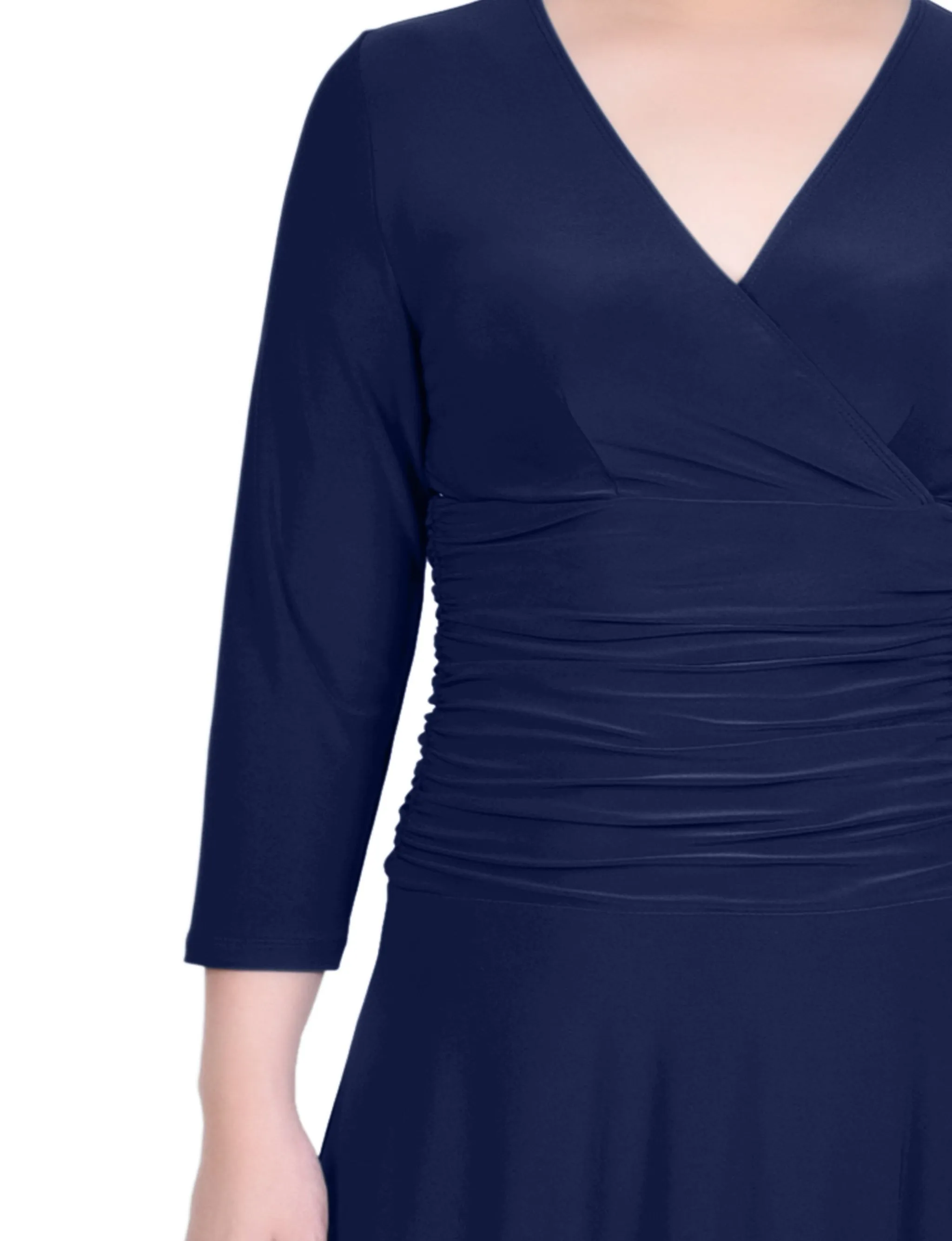 Petite 3/4 Sleeve Rouched-Waist Dress