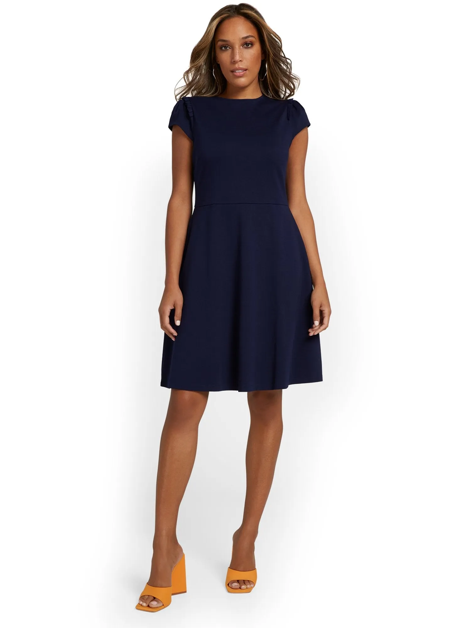 Petite Puff-Sleeve Flare Dress - City Knits