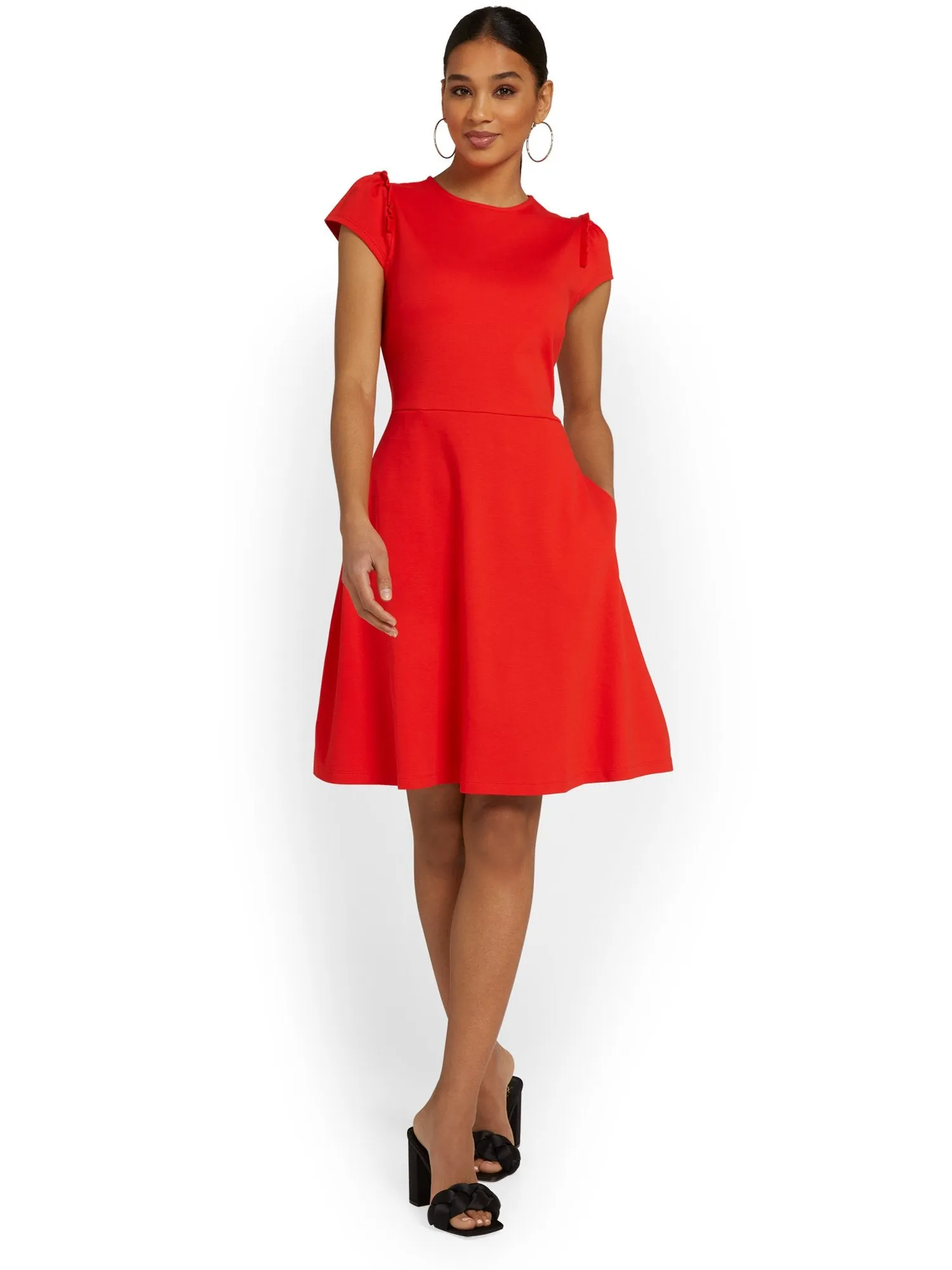 Petite Puff-Sleeve Flare Dress - City Knits