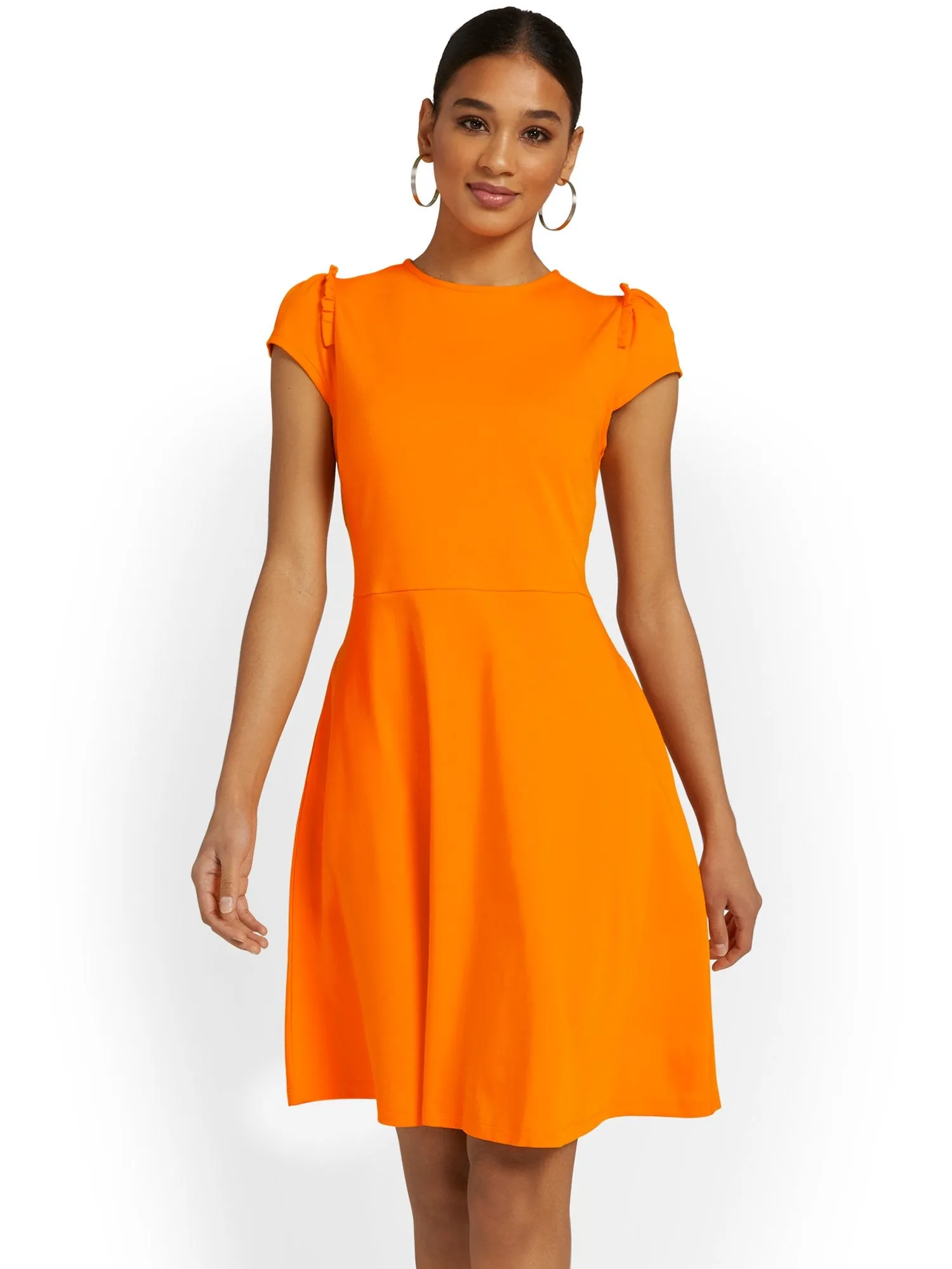 Petite Puff-Sleeve Flare Dress - City Knits