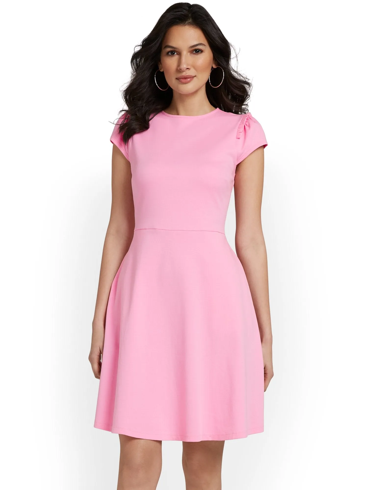 Petite Puff-Sleeve Flare Dress - City Knits