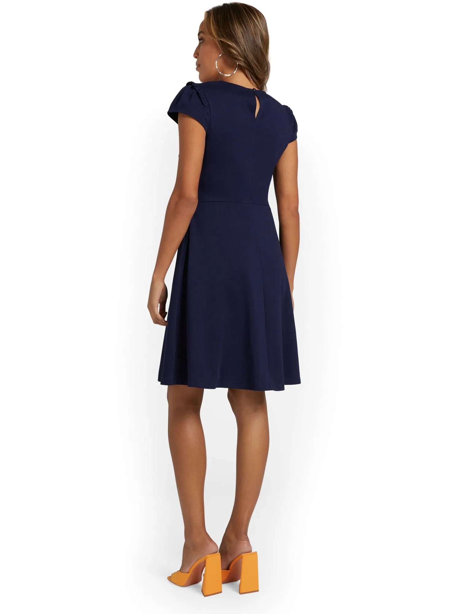 Petite Puff-Sleeve Flare Dress - City Knits