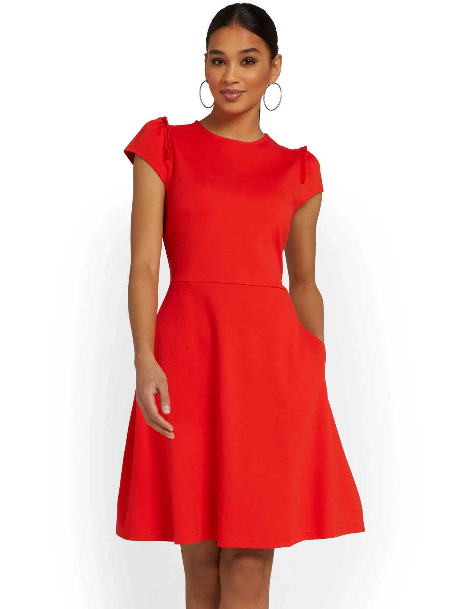 Petite Puff-Sleeve Flare Dress - City Knits