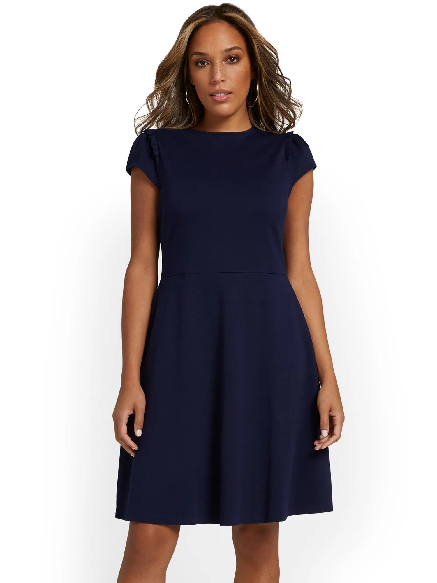 Petite Puff-Sleeve Flare Dress - City Knits