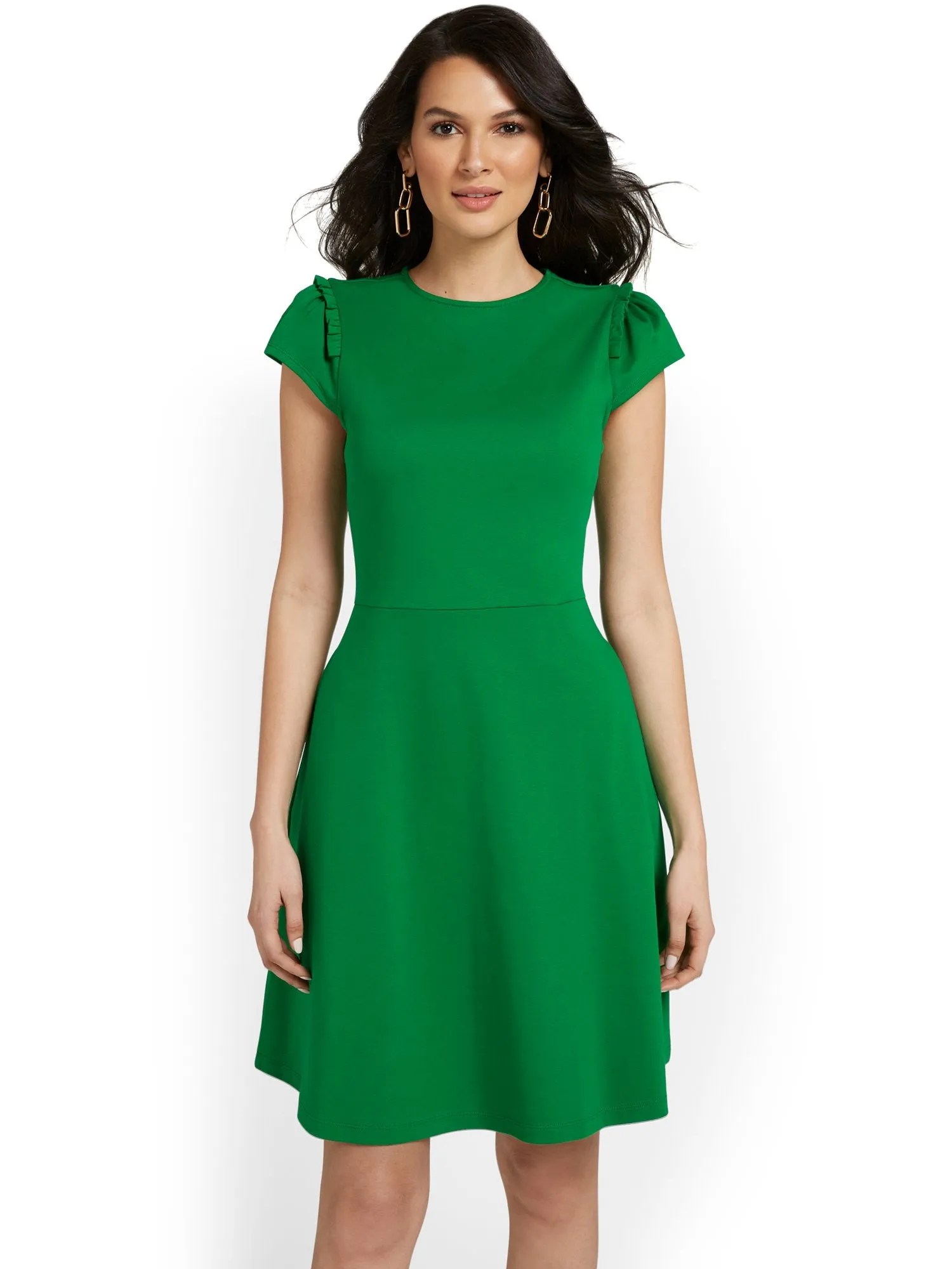 Petite Puff-Sleeve Flare Dress - City Knits
