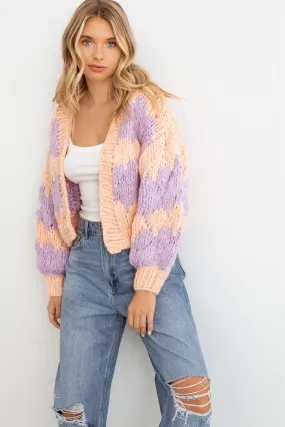 Pink & Purple Knit Long Sleeve Open Front Sweater Cardigan /2-2-2