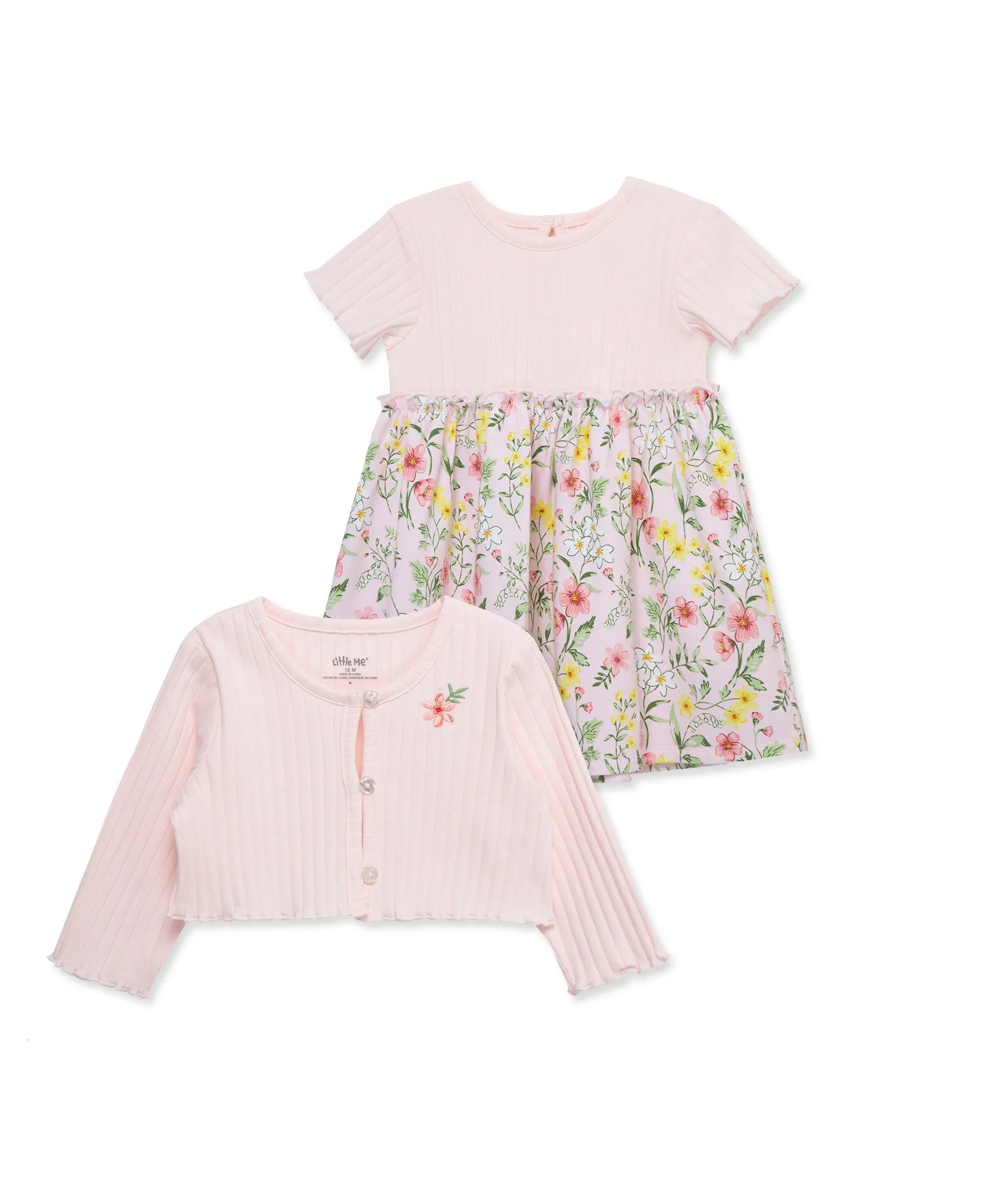 Pink Floral Knit Dress Set (12M-24M)