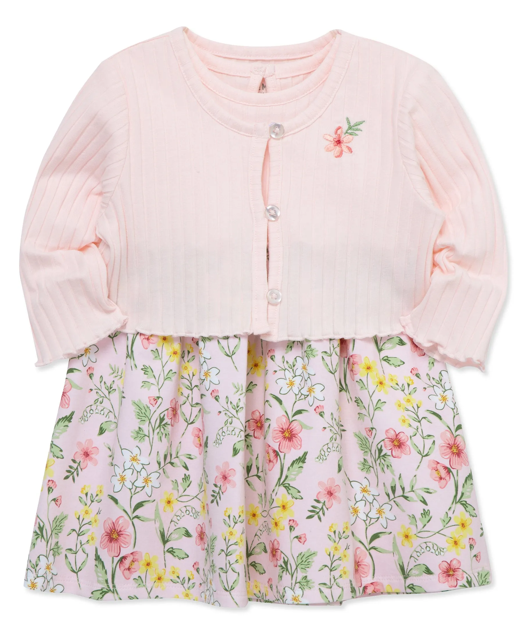 Pink Floral Knit Dress Set (12M-24M)