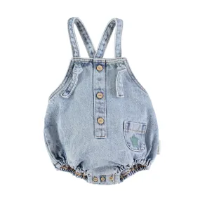 PIUPIUCHICK WASHED LIGHT BLUE DENIM BABY ROMPER