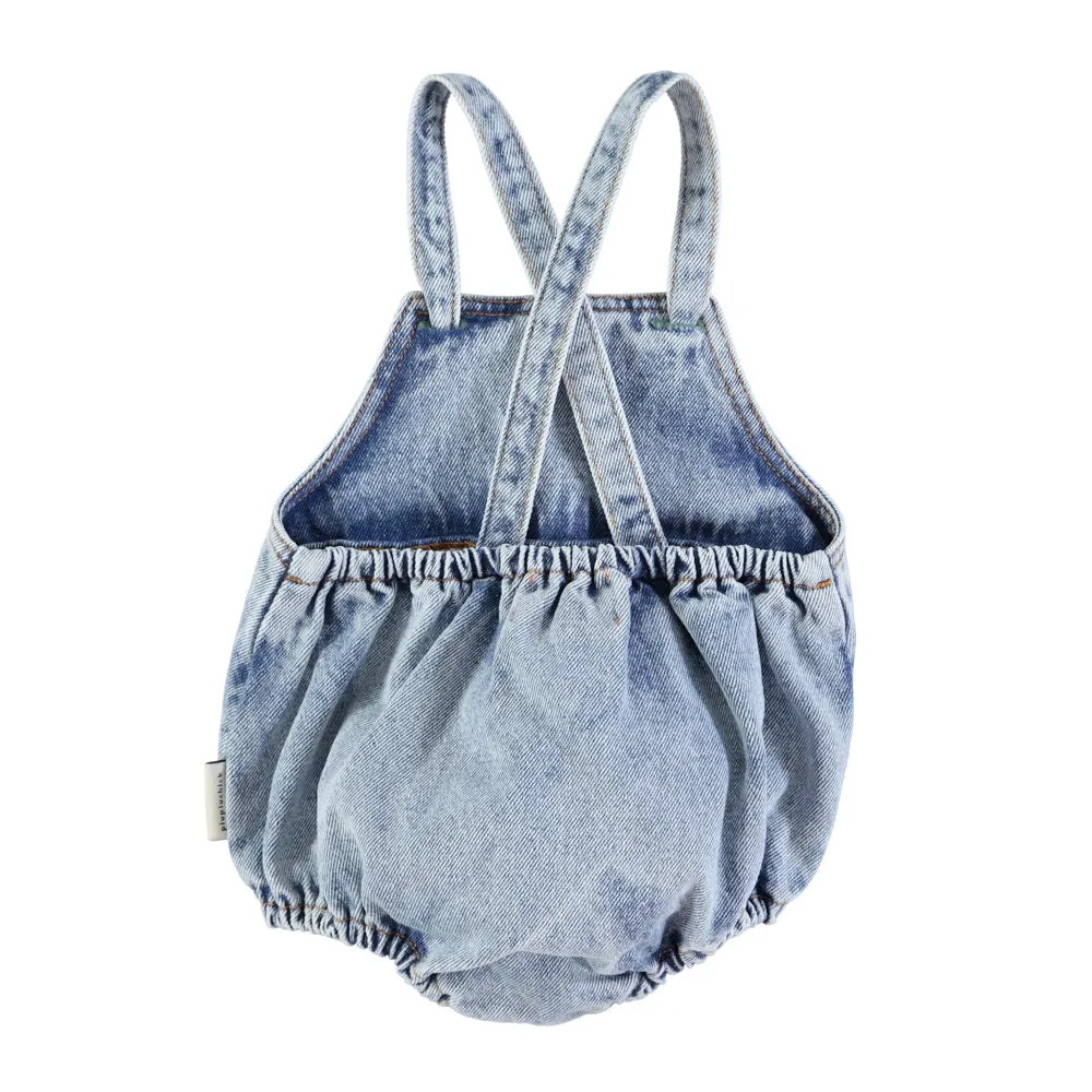 PIUPIUCHICK WASHED LIGHT BLUE DENIM BABY ROMPER