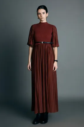 Pleated Mix Media Maxi Dress