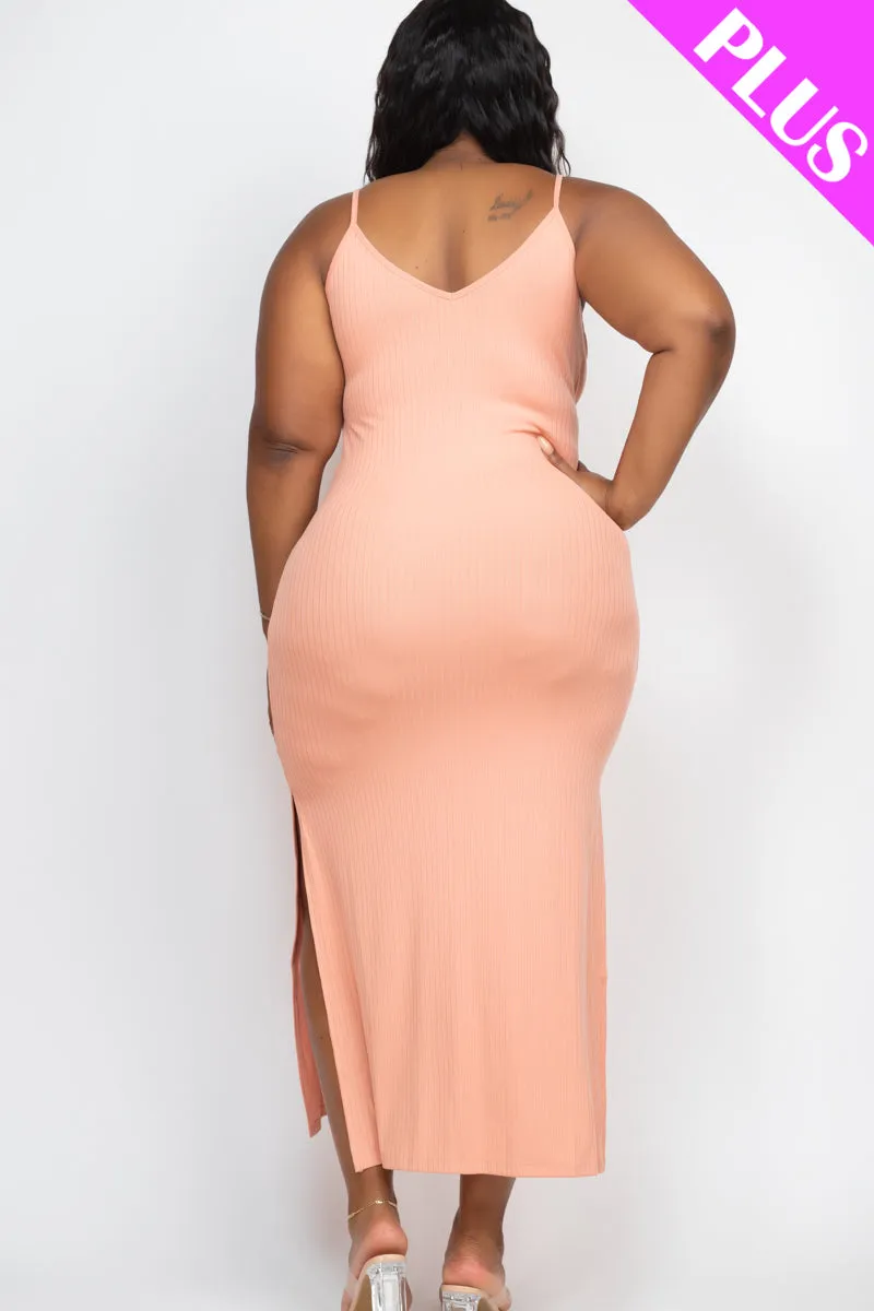PLUS SIZE Ribbed Side Slit Long Cami Dress (CAPELLA)