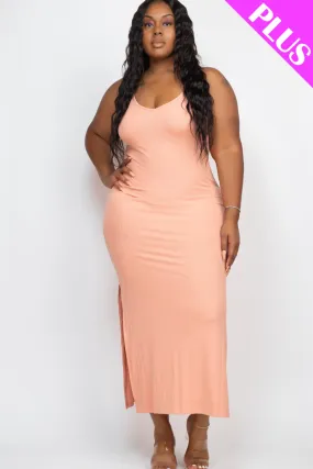 PLUS SIZE Ribbed Side Slit Long Cami Dress (CAPELLA)