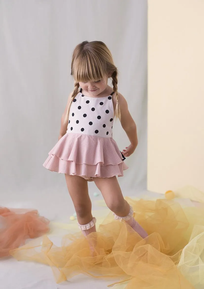 POPELIN BLACK POLKA DOT FRILL ROMPER