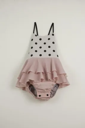 POPELIN BLACK POLKA DOT FRILL ROMPER
