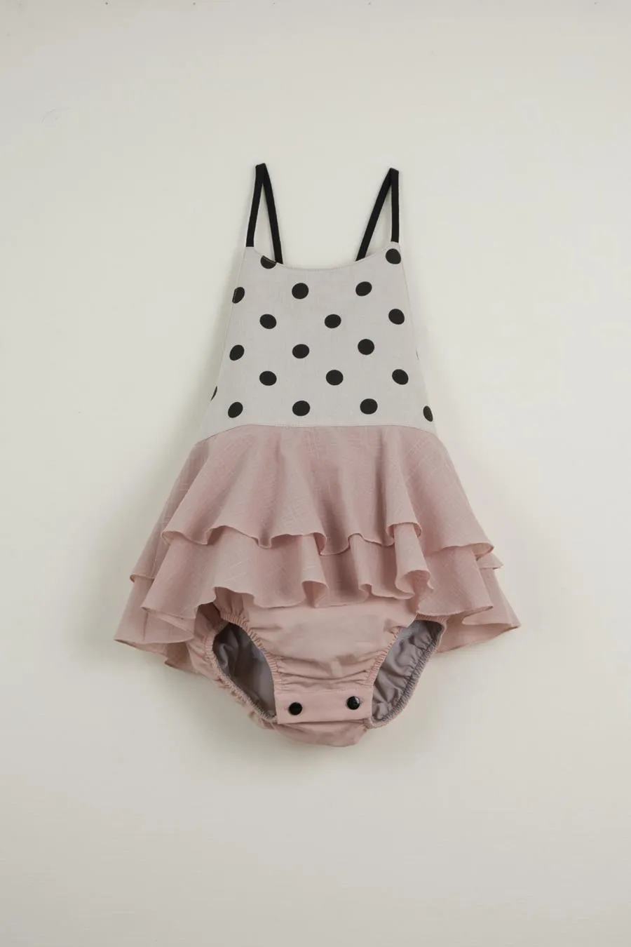 POPELIN BLACK POLKA DOT FRILL ROMPER