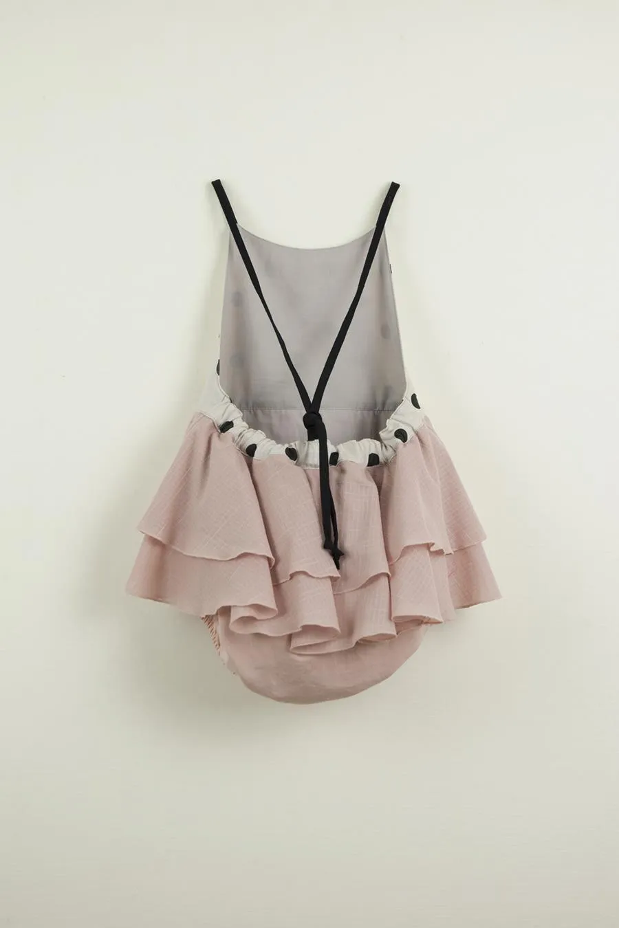 POPELIN BLACK POLKA DOT FRILL ROMPER