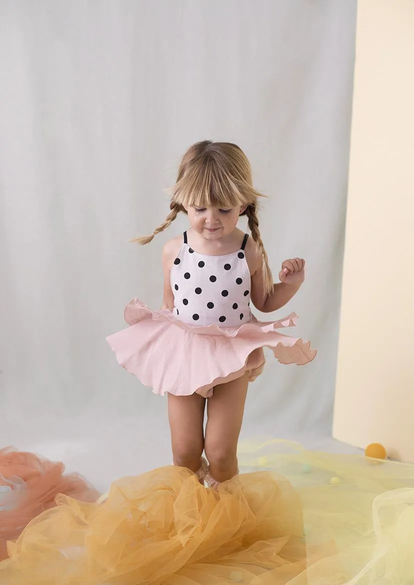 POPELIN BLACK POLKA DOT FRILL ROMPER