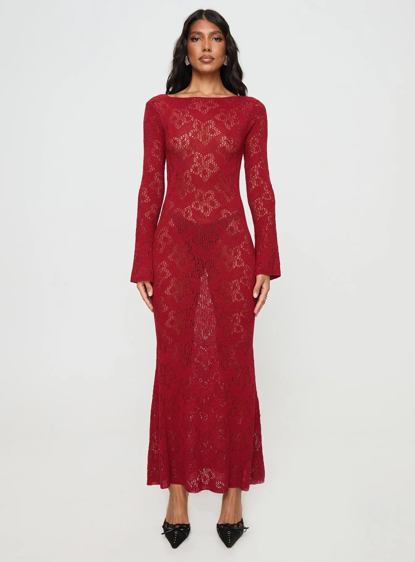 Pricely Long Sleeve Maxi Dress Red