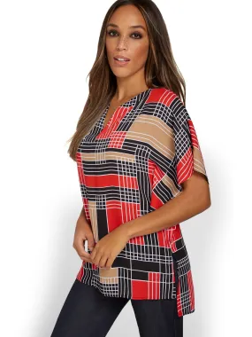 Printed Split-Neck Tunic Top