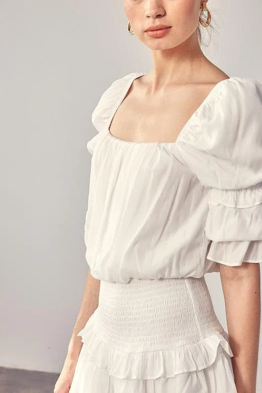 Puff Sleeve Smocked Waist Romper