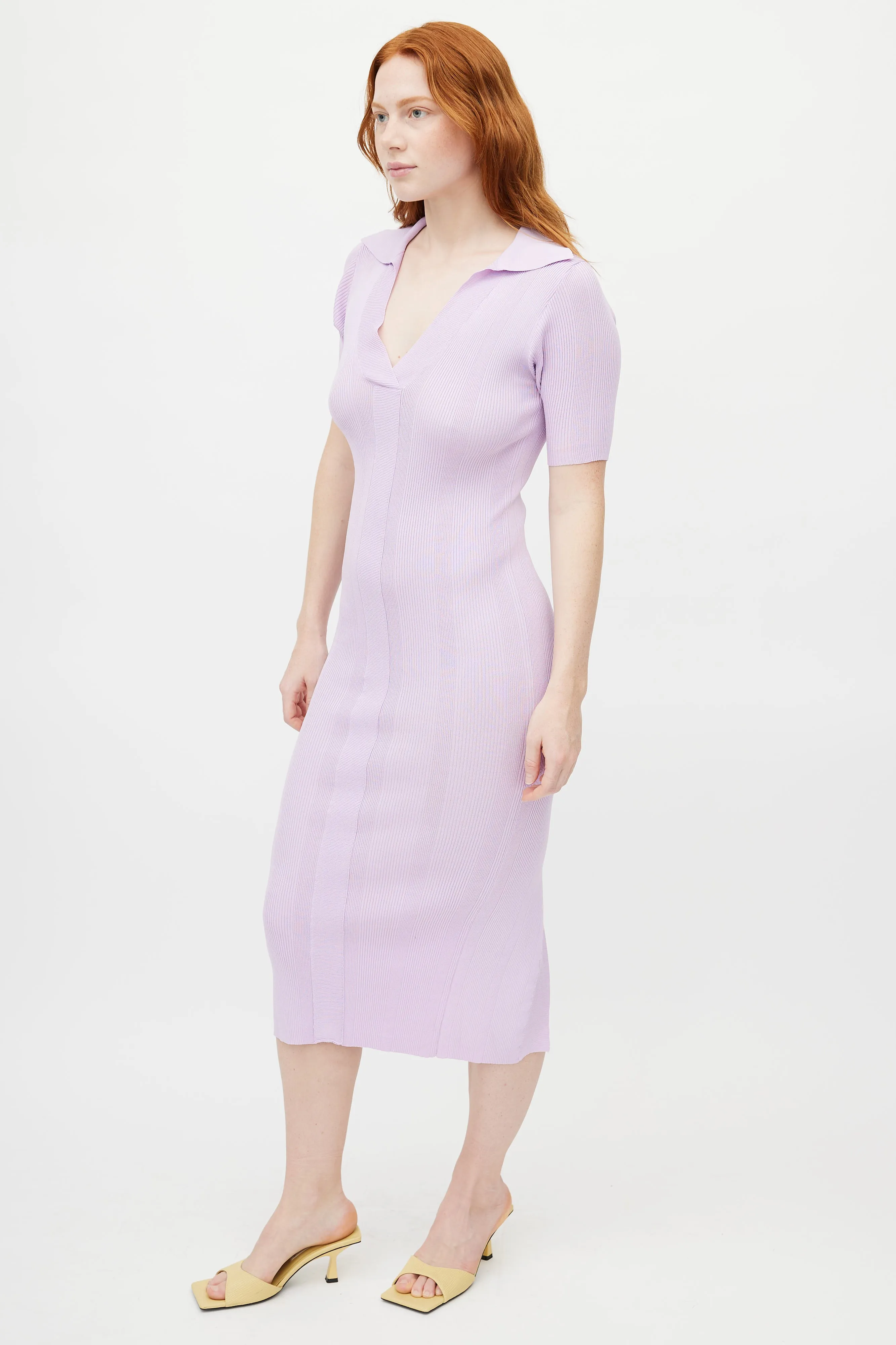 Purple Knit Ribbed Dress