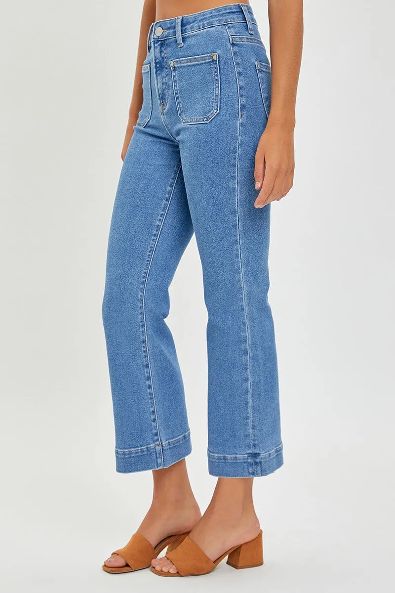 Risen Jeans - High Rise Front Patch Pocket Ankle Bootcut Jeans - RDP5563