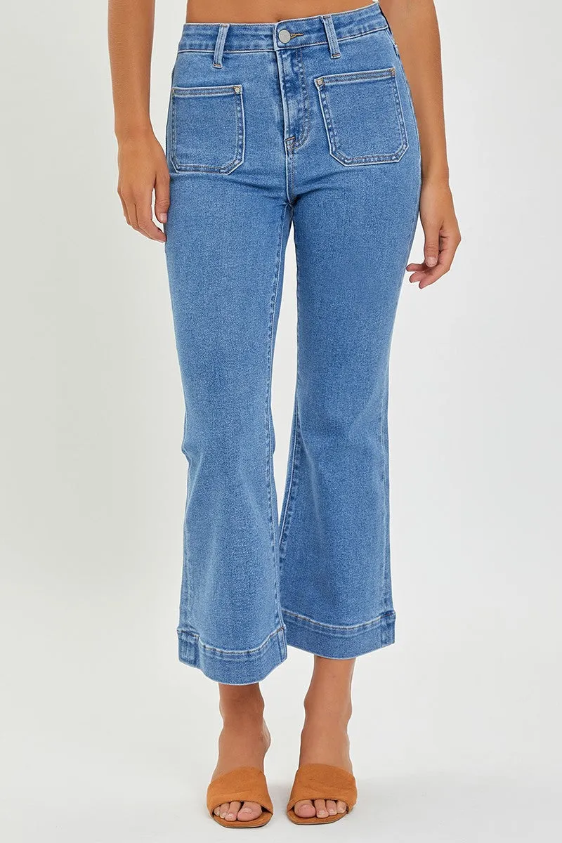 Risen Jeans - High Rise Front Patch Pocket Ankle Bootcut Jeans - RDP5563