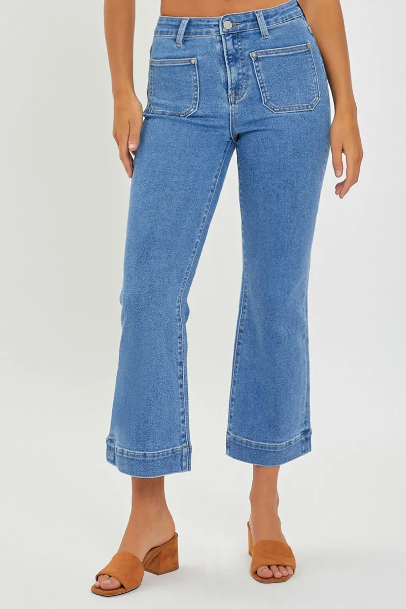 Risen Jeans - High Rise Front Patch Pocket Ankle Bootcut Jeans - RDP5563