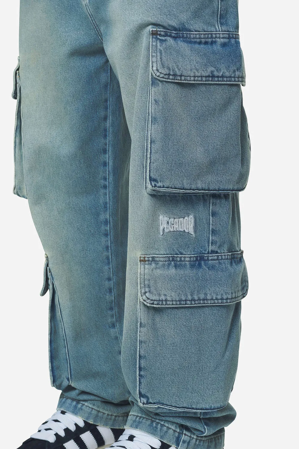 Romain Wide Denim Cargo Pants Washed Vintage Blue