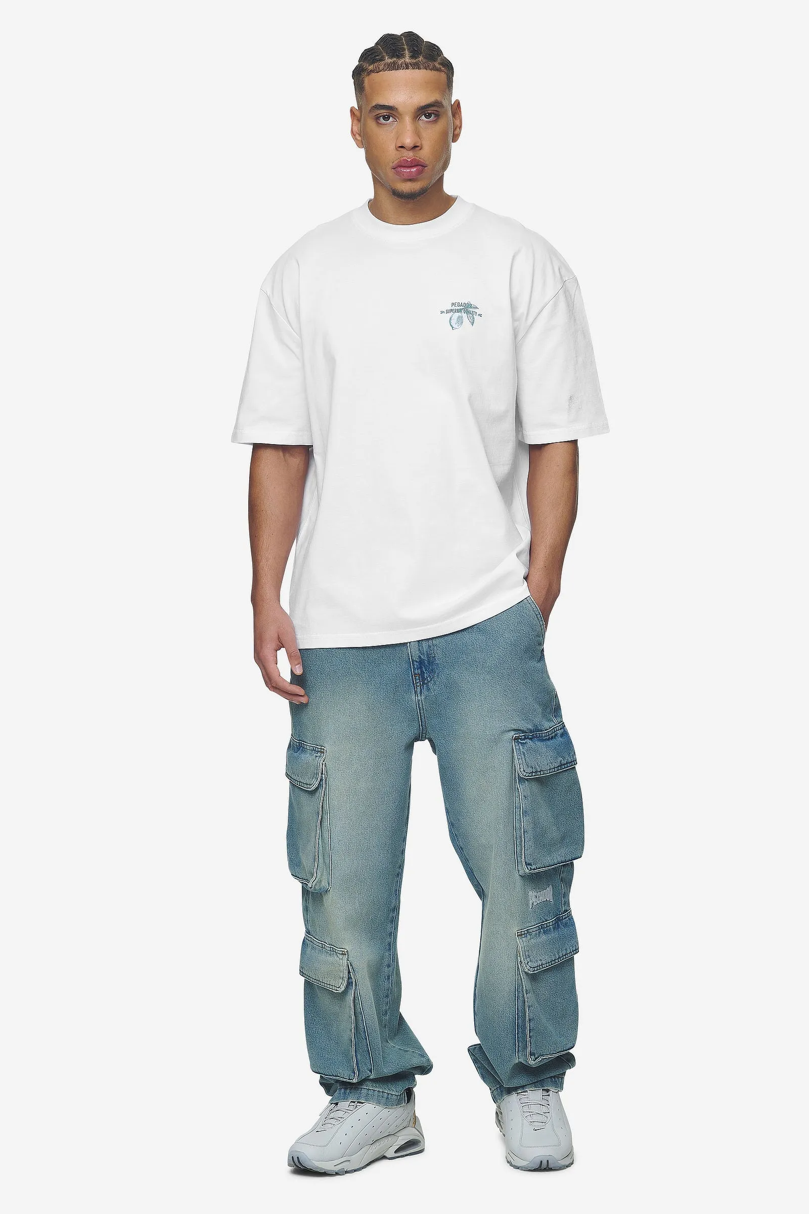 Romain Wide Denim Cargo Pants Washed Vintage Blue