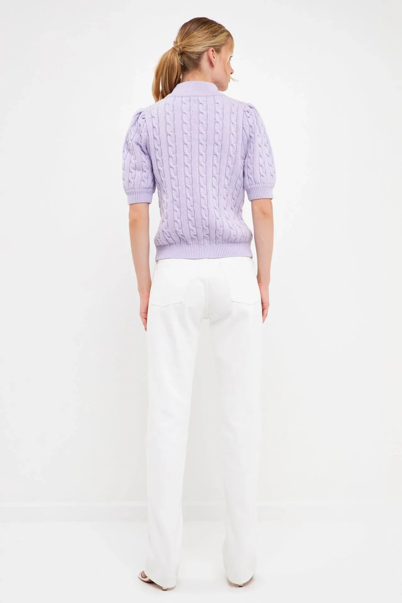 Short-Sleeve Cable-Knit Sweater