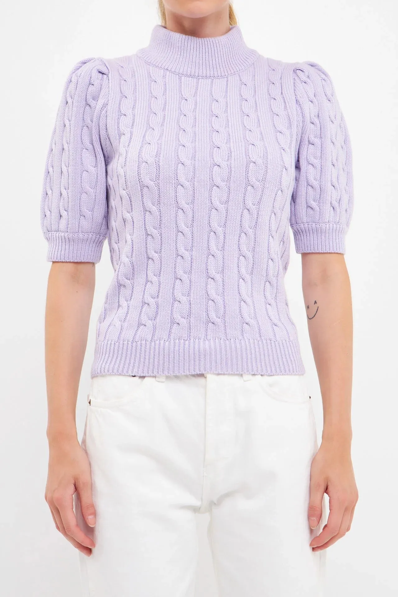 Short-Sleeve Cable-Knit Sweater