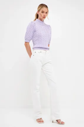Short-Sleeve Cable-Knit Sweater